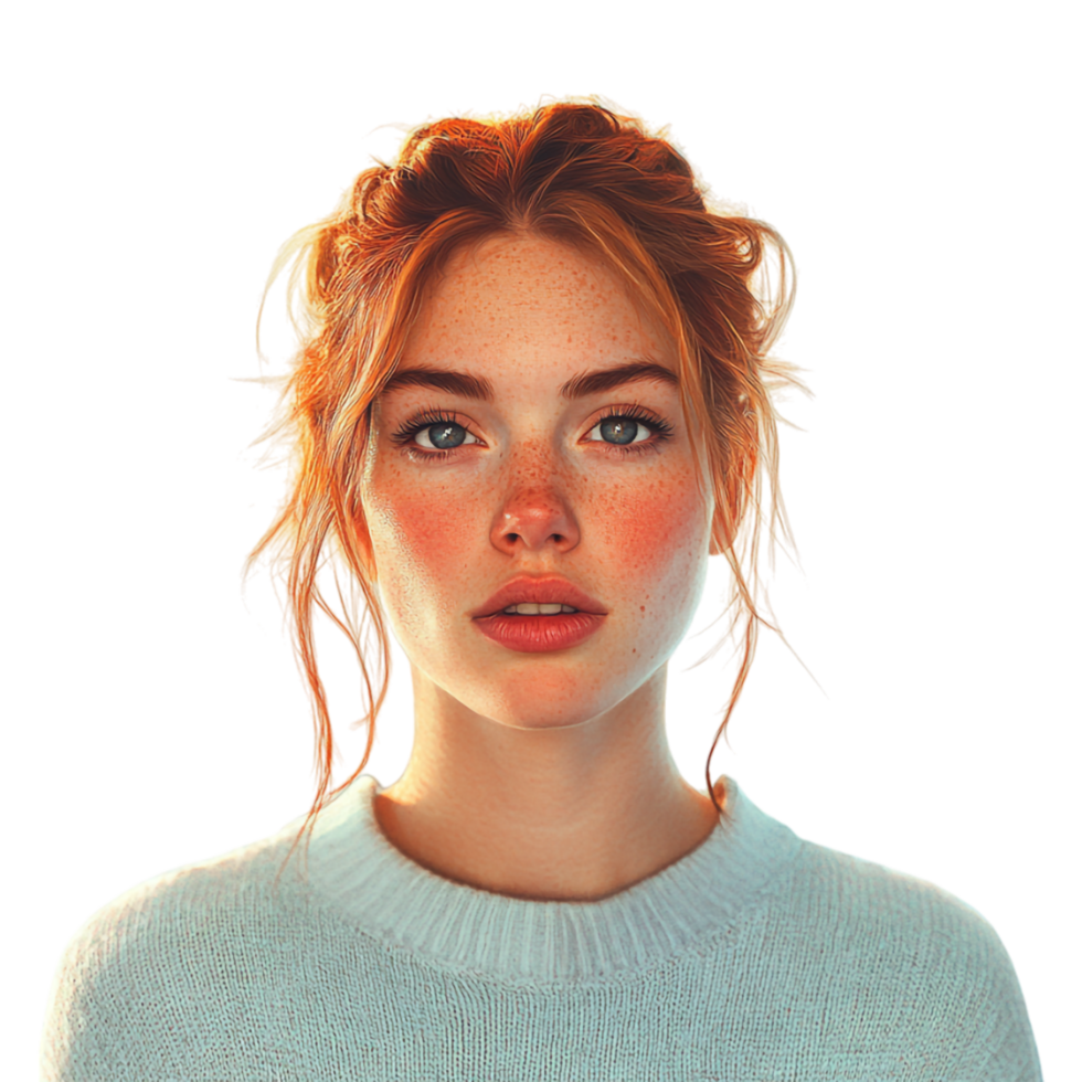 a woman with freckles on her face png