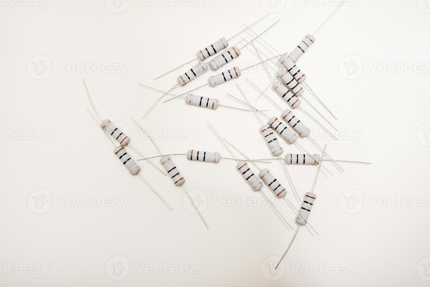 Ceramic resistors on a white background. Electronic components for electronic devices. photo