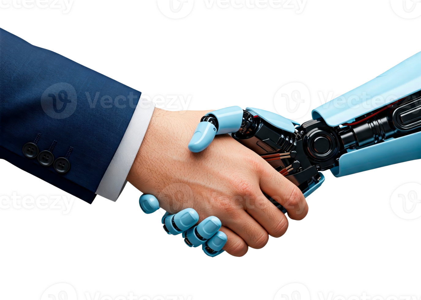 Businessman shaking hands with an android robot hand sealing a deal cut out png