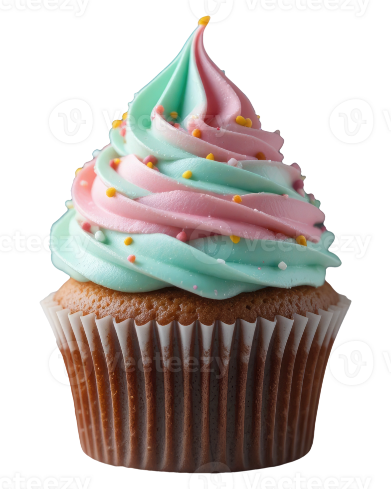 Birthday Cupcake with Decorative Buttercream Swirls. png