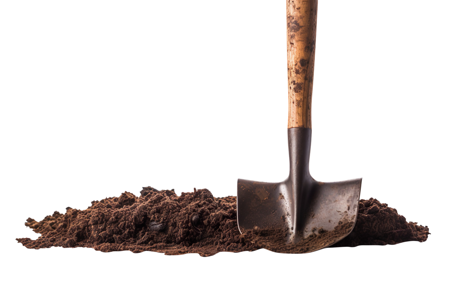 A garden spade is stuck in the ground isolated on transparent background png