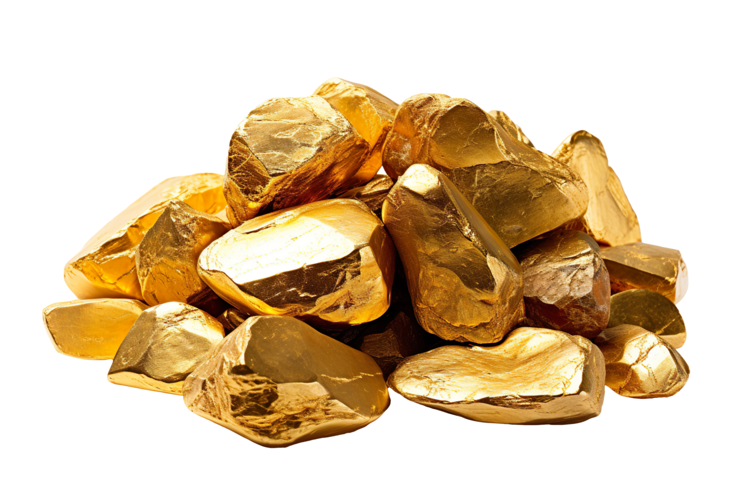 a pile of gold rocks or nuggets isolated on transparent background png