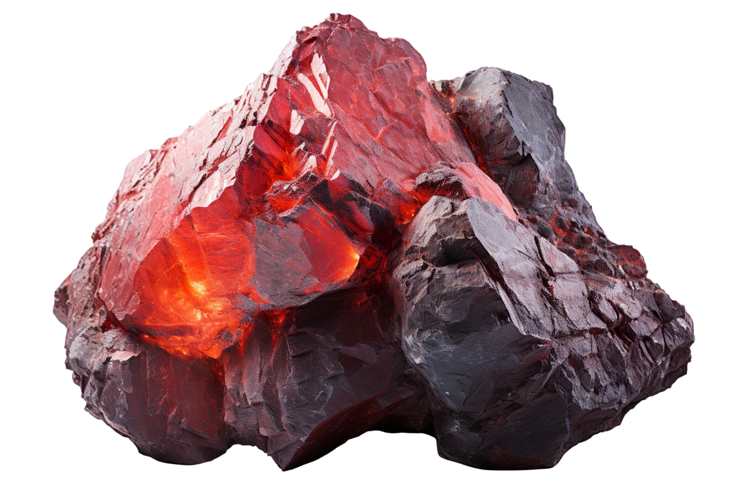 A rock with red lava isolated on transparent background png