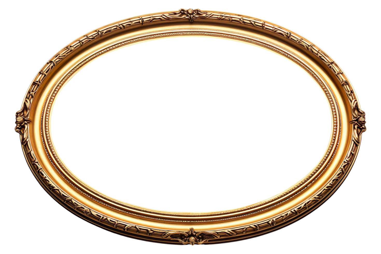 Antique round oval gold picture mirror frame isolated on transparent background png