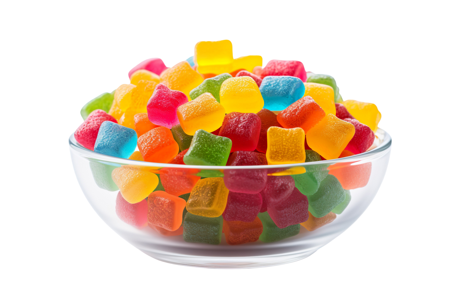 Aerial View of Gummy Candy in a White Bowl isolated on transparent background png