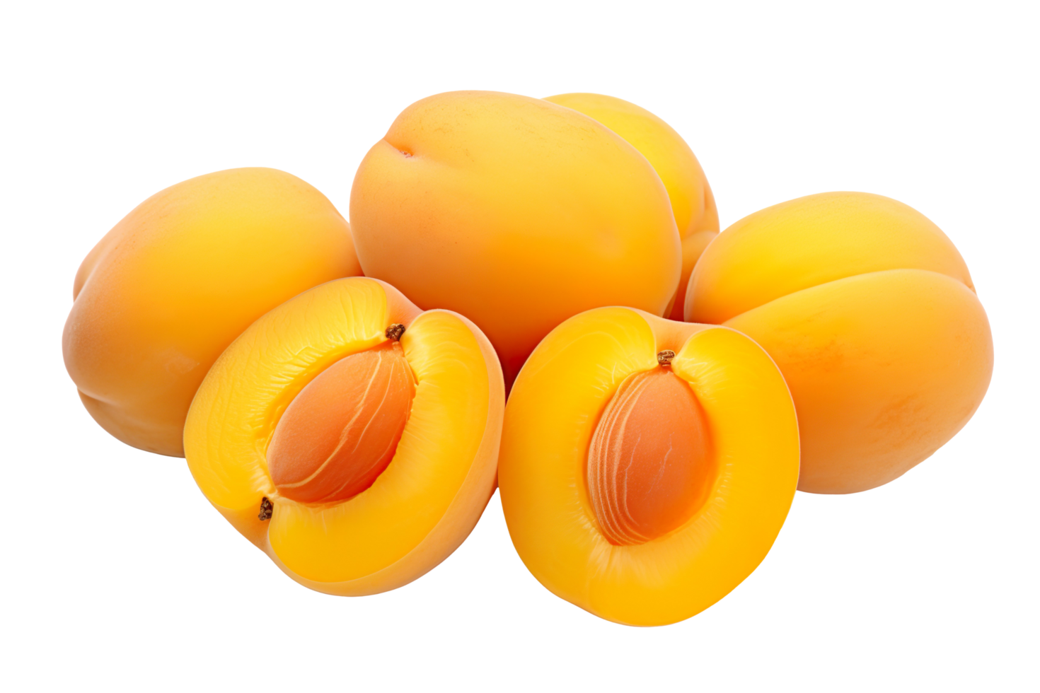 Apricot half or yellow plum with kernel isolated on transparent background png