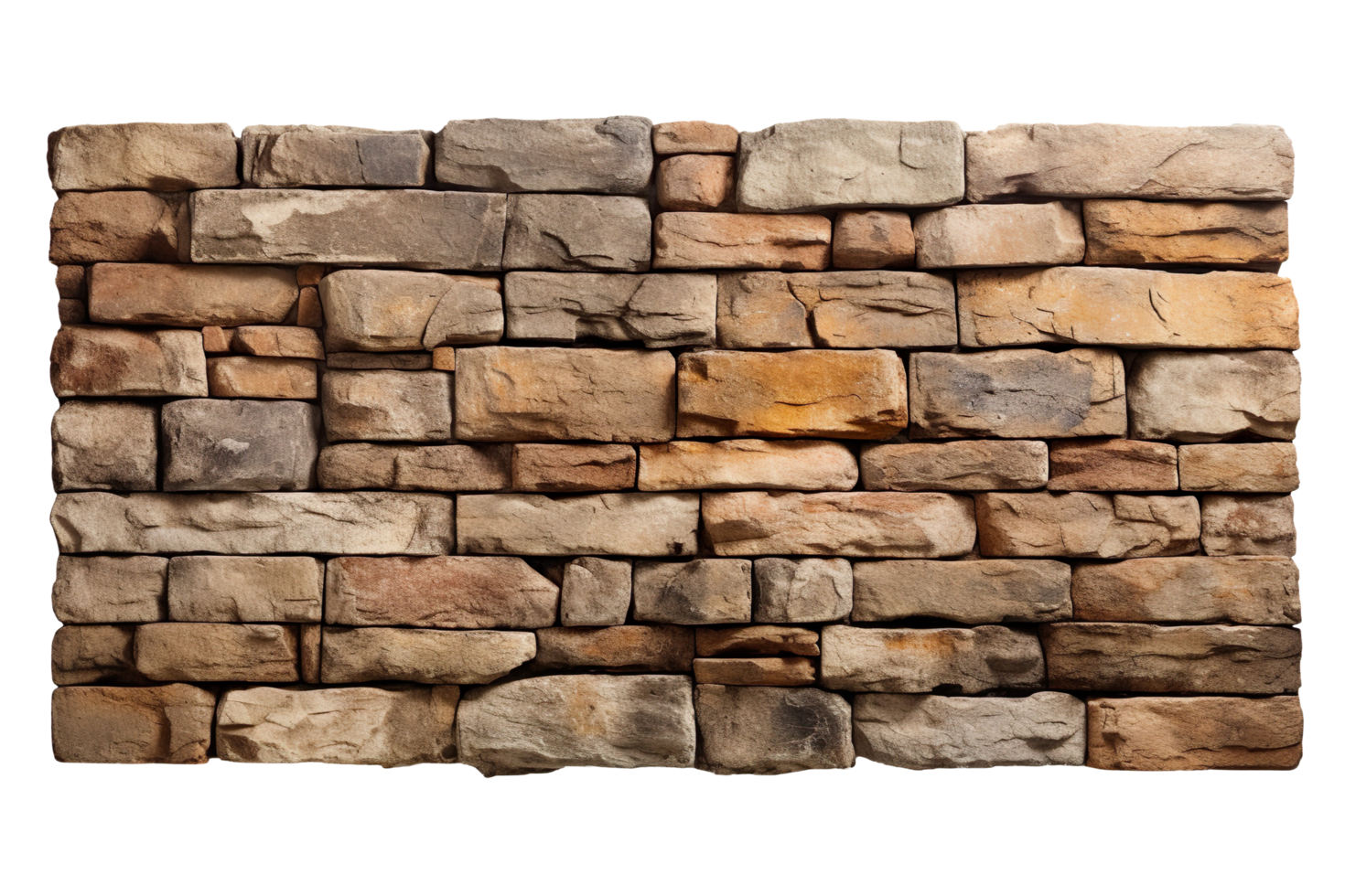 Ancient old stone brick wall isolated on transparent background png