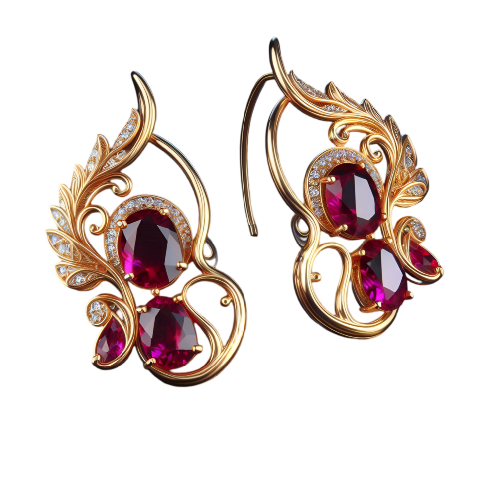 Exquisite Gold and Ruby Earrings with Elegant Design png
