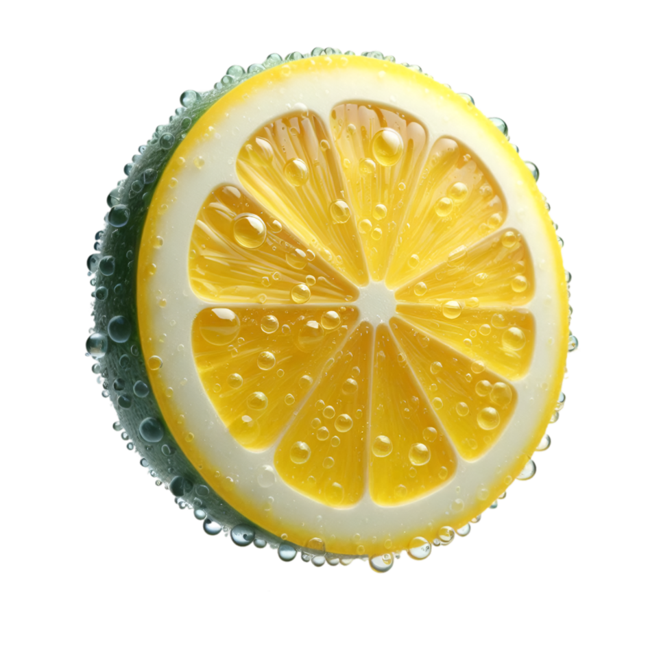 Vibrant Lemon Slice with Refreshing Water Droplets png