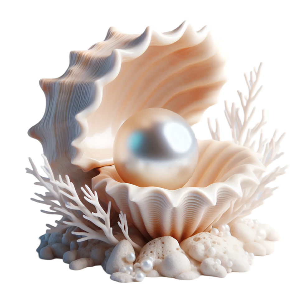 Elegant Pearl in an Open Seashell with Coral Details png