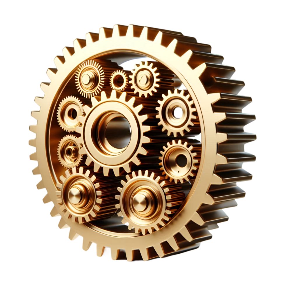 Mechanical Golden Gear System with Intricate Cogs png