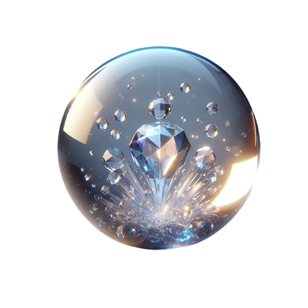Crystal Orb with Floating Blue Gemstone and Magical Glow png