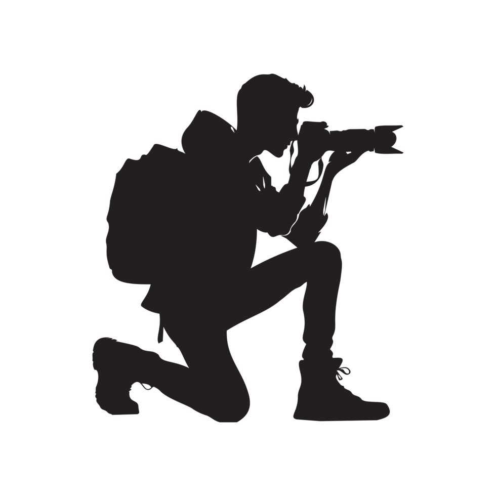 Man in casual outfit taking a photo with professional camera png