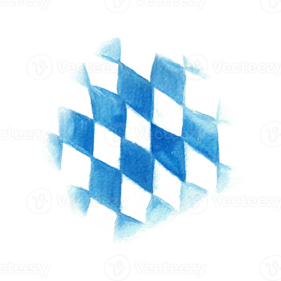 Blue rhombus on white background Oktoberfest Bavarian traditional ornament. Watercolor hand drawn illustration. Elements of the Bavarian flag for banner, flyer Oktoberfest design. Isolated clipart. png