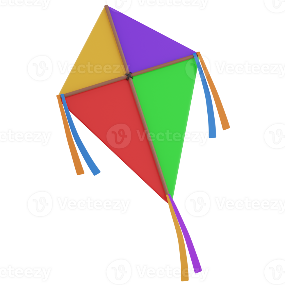 3d render colored kite illustration png