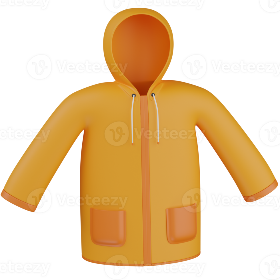 3d render yellow raining coat illustration png