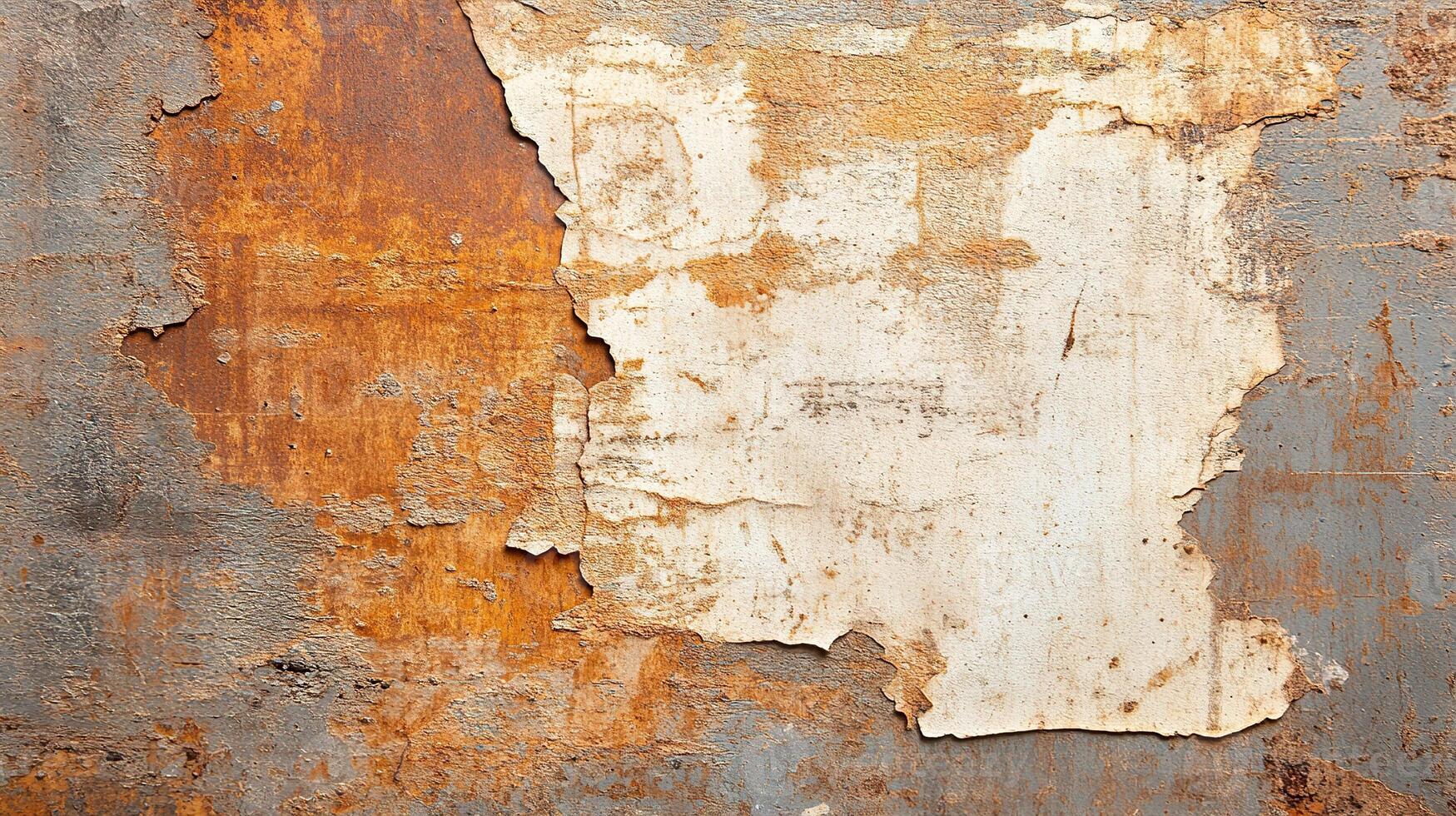 Peeling rusted metal surface with weathered texture and decay patterns. photo