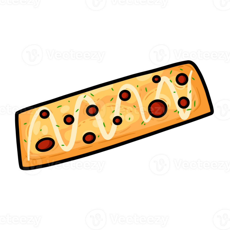Long Pizza Slice Illustration with Toppings and Sauce png