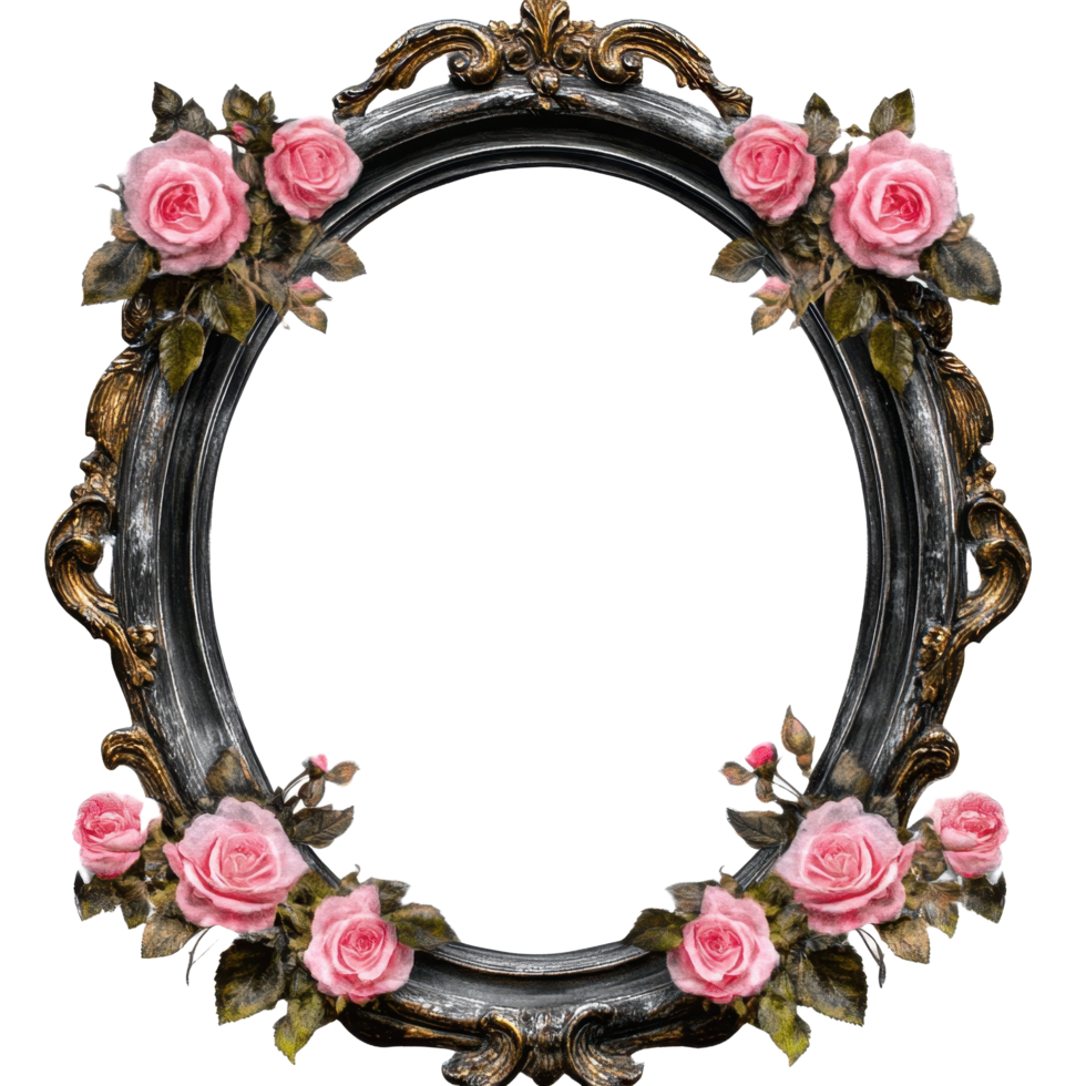 An ornate oval decorative frame adorned with blooming pink roses png