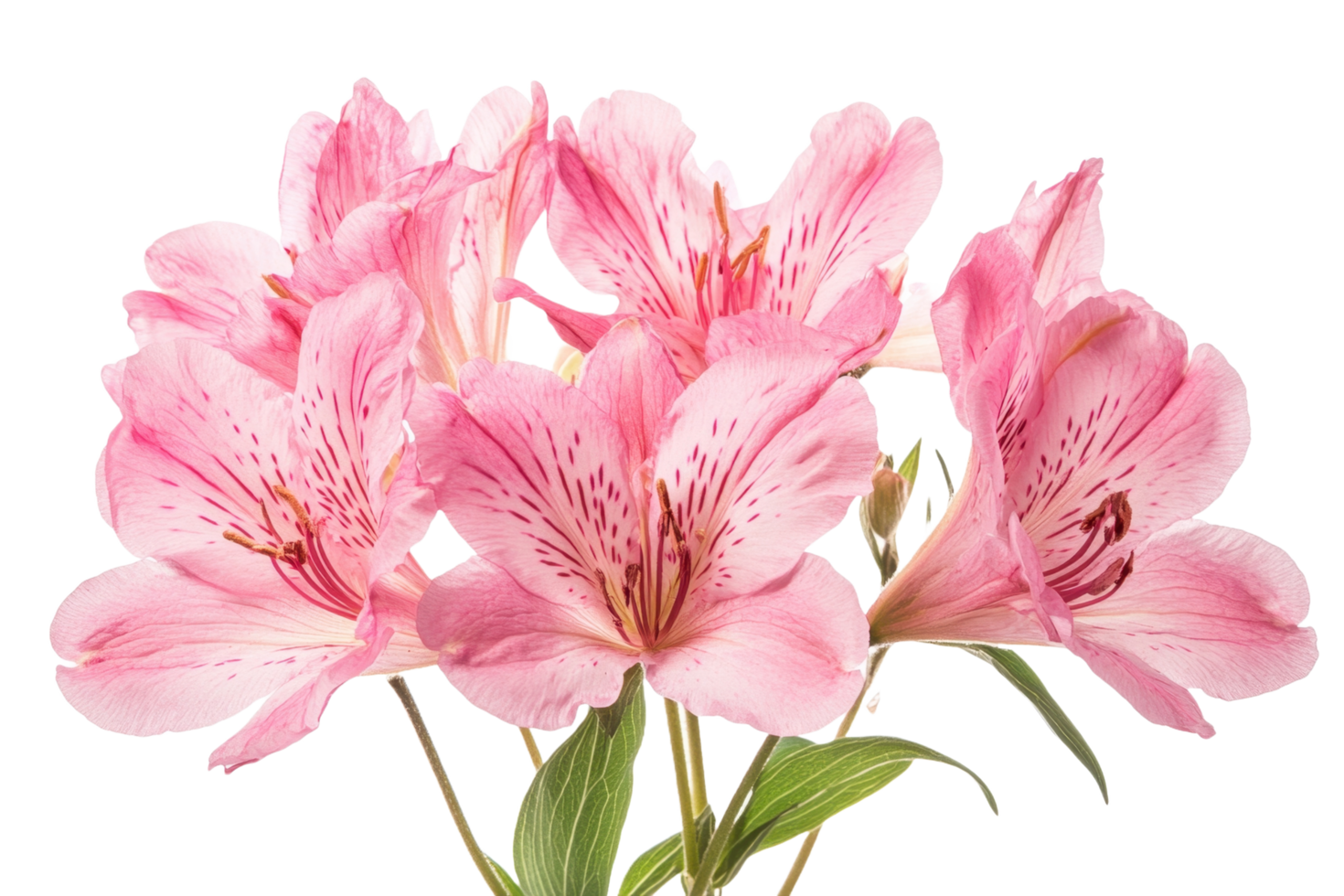 Several beautiful pink flowers with green stems are displayed brightly png