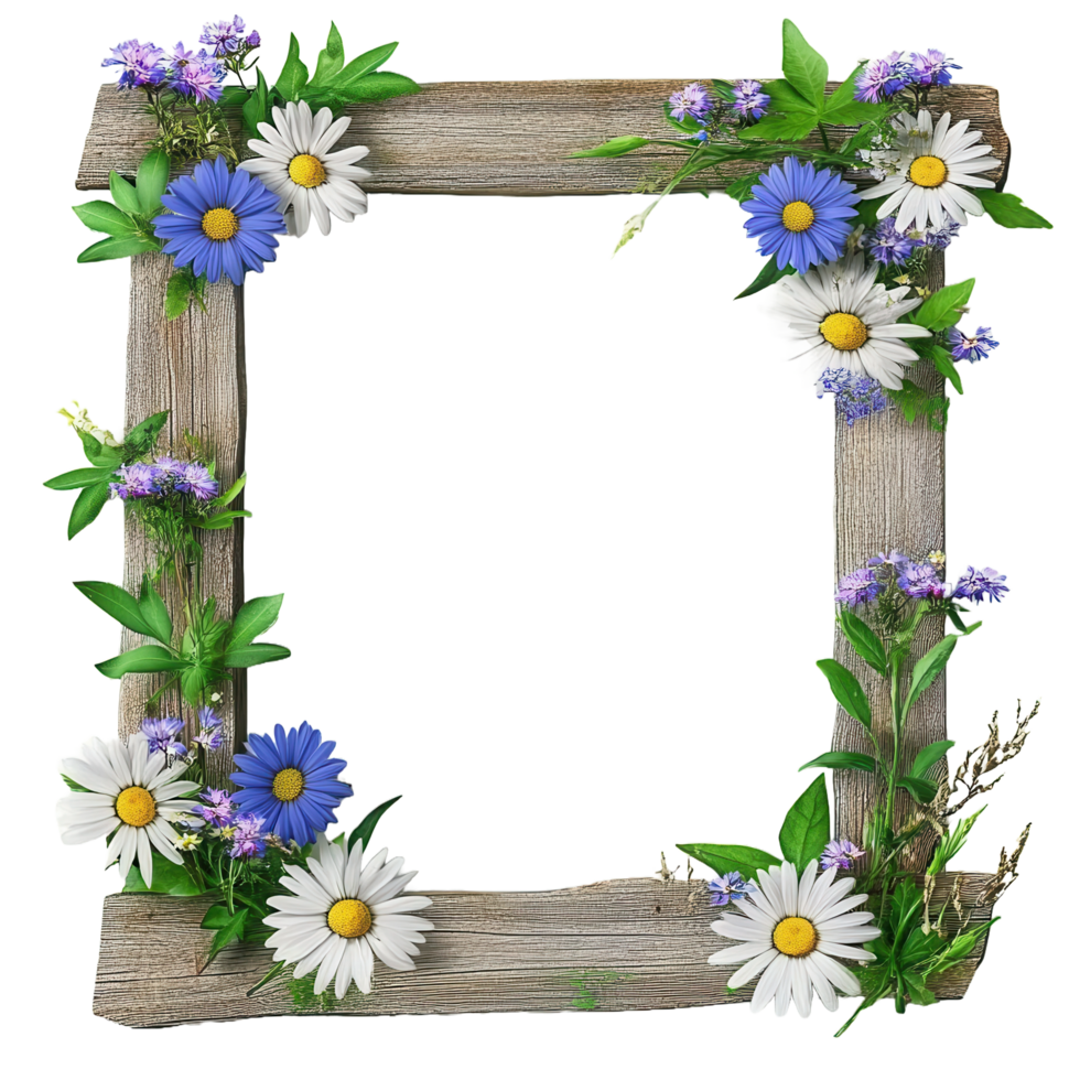 Wooden Picture Frame Adorned With Flowers And Green Leaves png