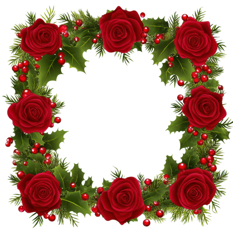 A Decorative Square Floral Wreath Featuring Lush Red Roses png