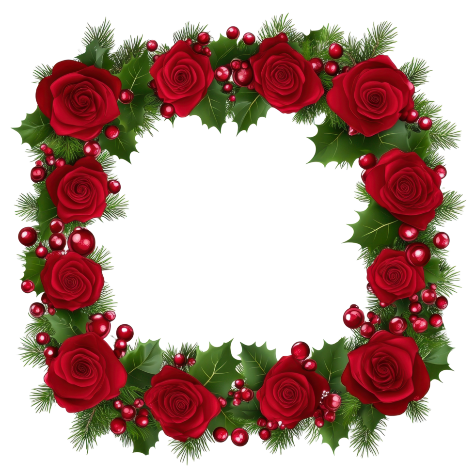 A decorative rectangular frame made of red roses and greenery png
