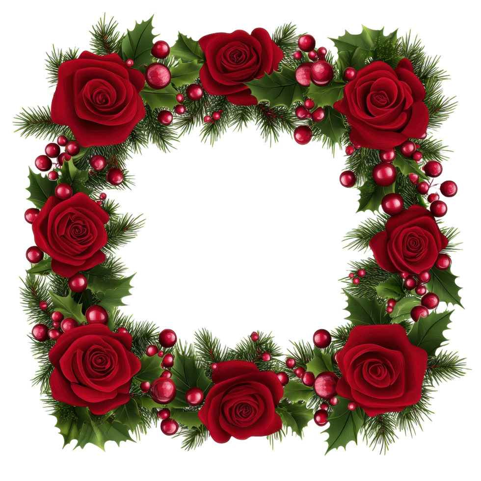 An ornate floral frame of red roses and decorative berries png