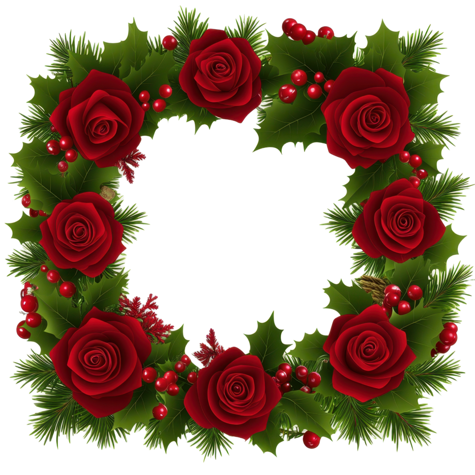A decorative wreath comprised of red roses and greenery png