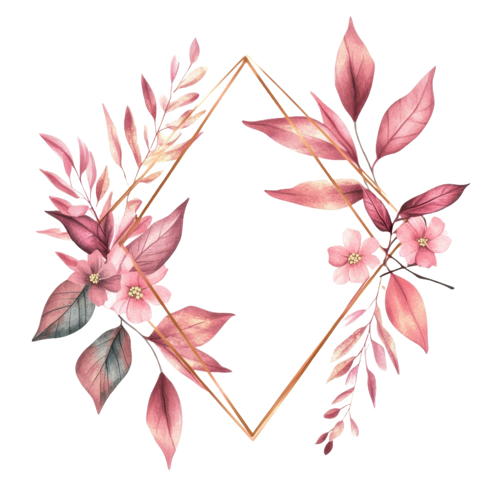 A geometric frame adorned with pink flowers and leaves png