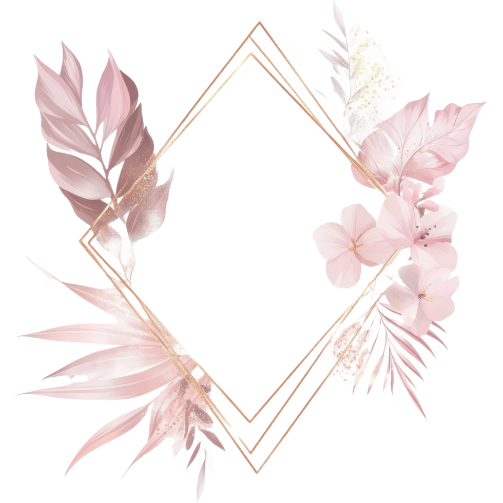 A beautiful floral illustration with a geometric diamond frame png