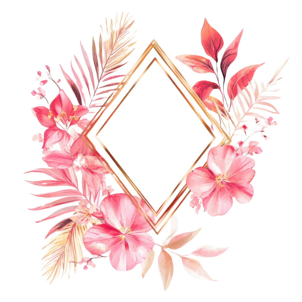Floral Illustration With Geometric Frame And Watercolor Styling png