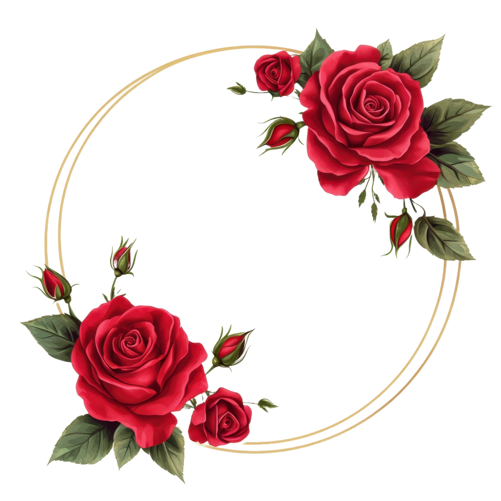 A decorative floral wreath featuring red roses and gold frame png