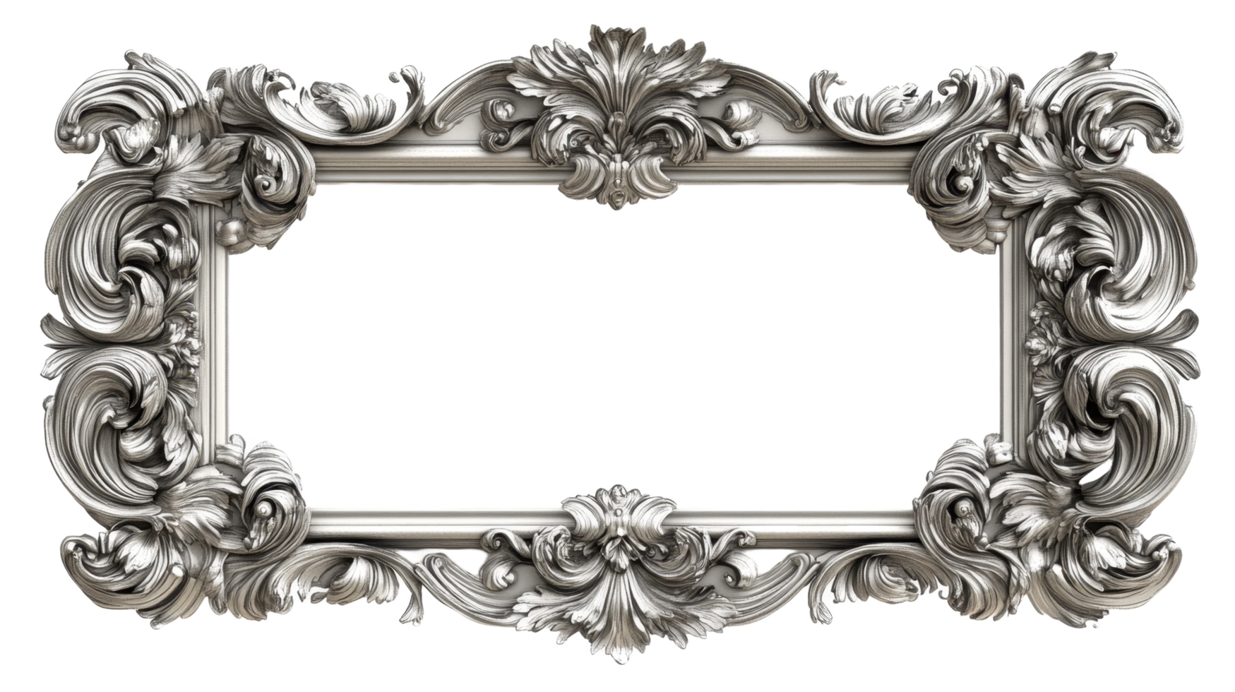 Intricately detailed silver rectangular ornamental picture frame decoration png