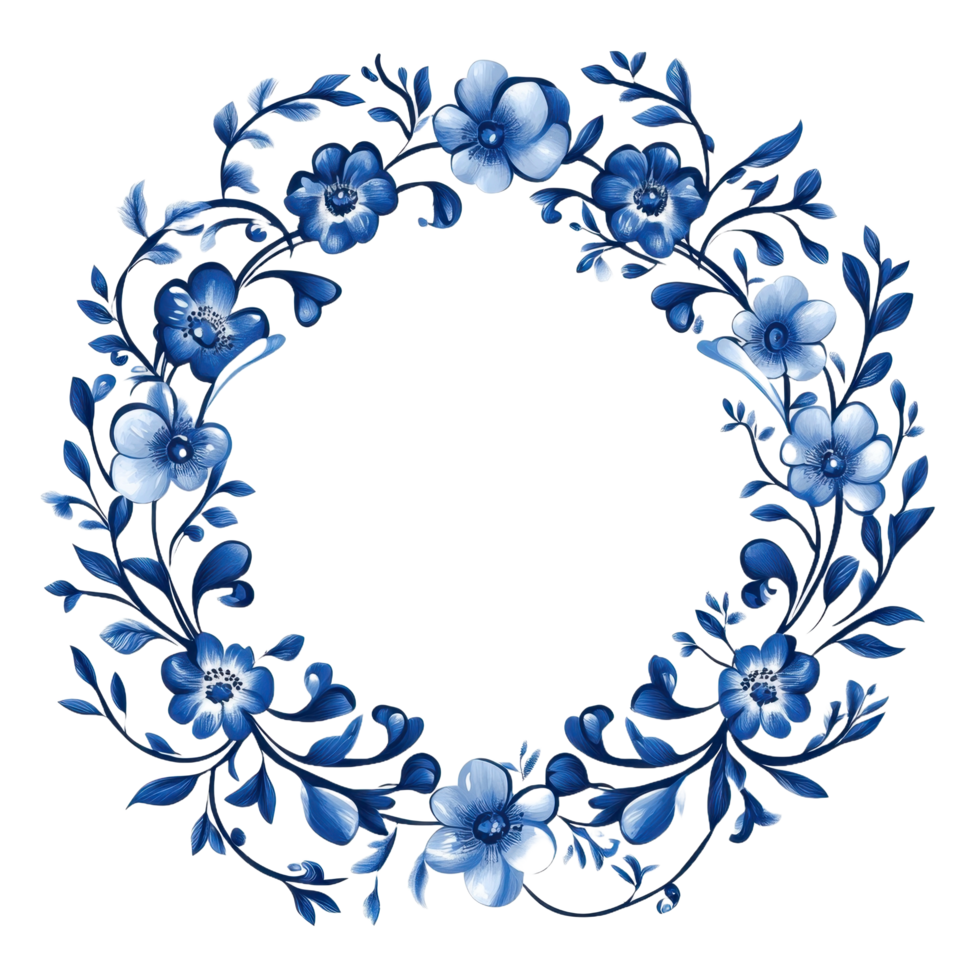 A Decorative Floral Wreath Adorned with Blue Flowers and Leaves png