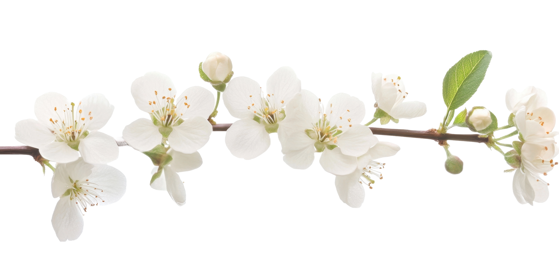 A detailed close up of white cherry blossoms on a branch png