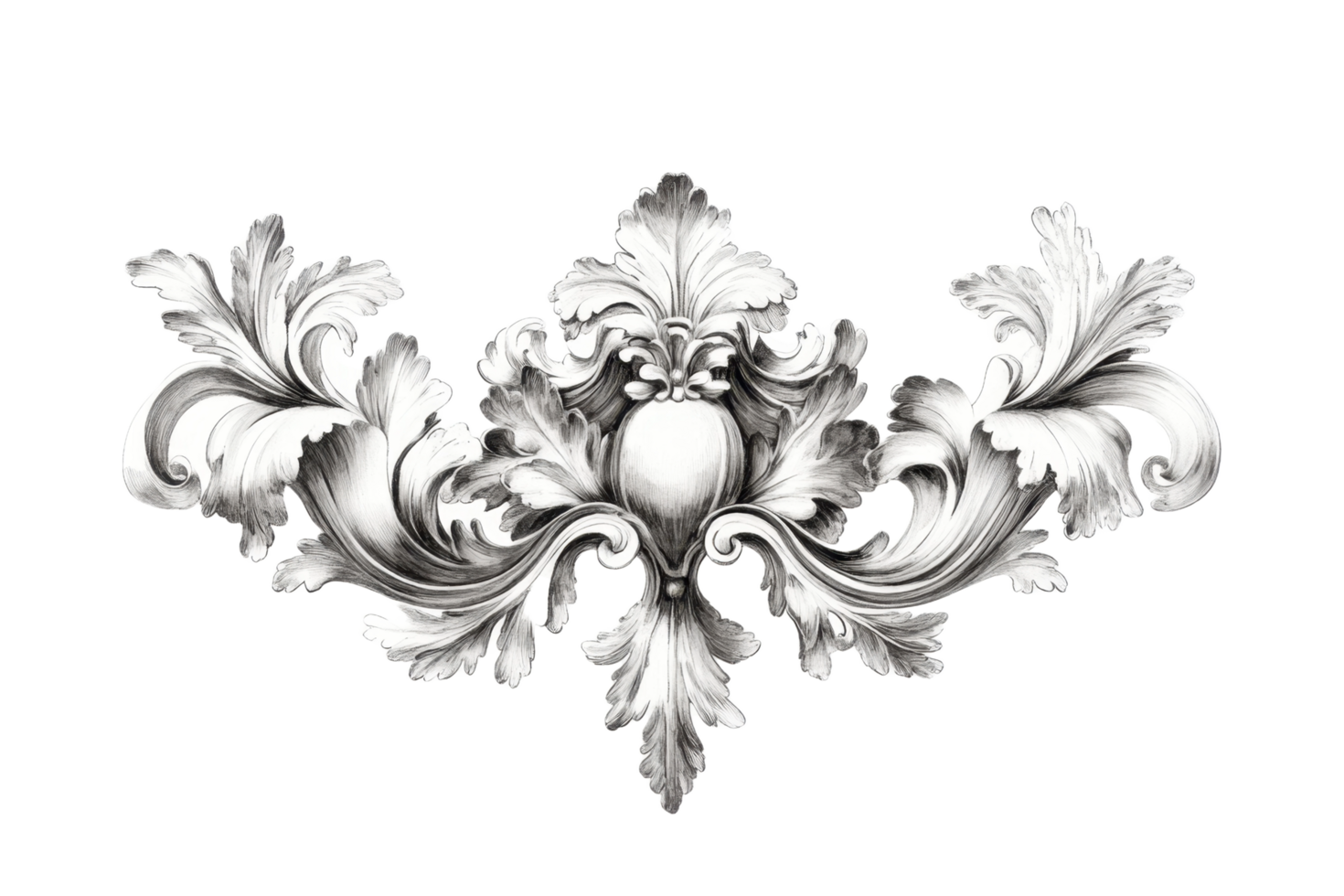 An elaborate monochrome decorative scrollwork architectural design element png