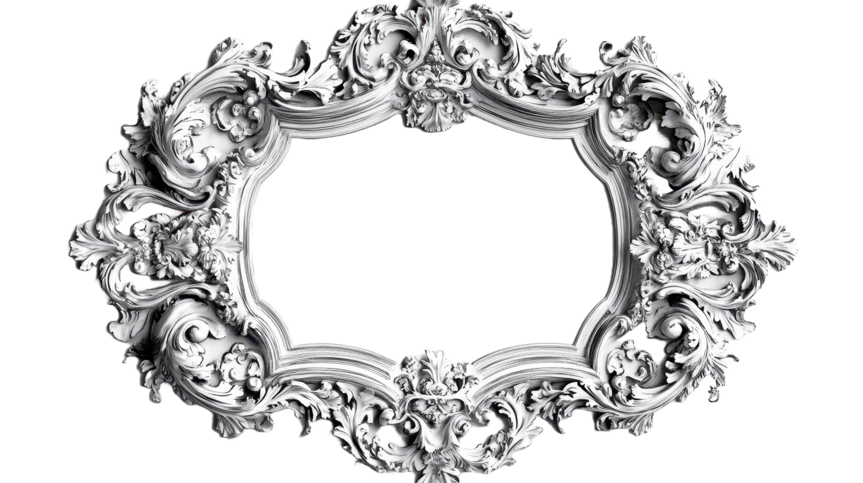 An ornate white decorative frame with intricate floral designs png