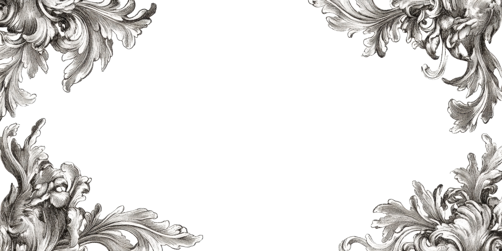 Decorative Ornate Floral Corner Framework Design In Monochrome Tones png
