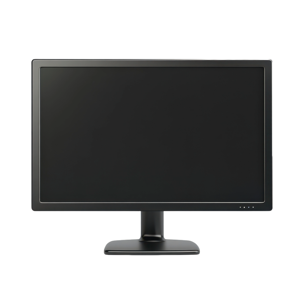 A modern black computer monitor with dark blank display screen png
