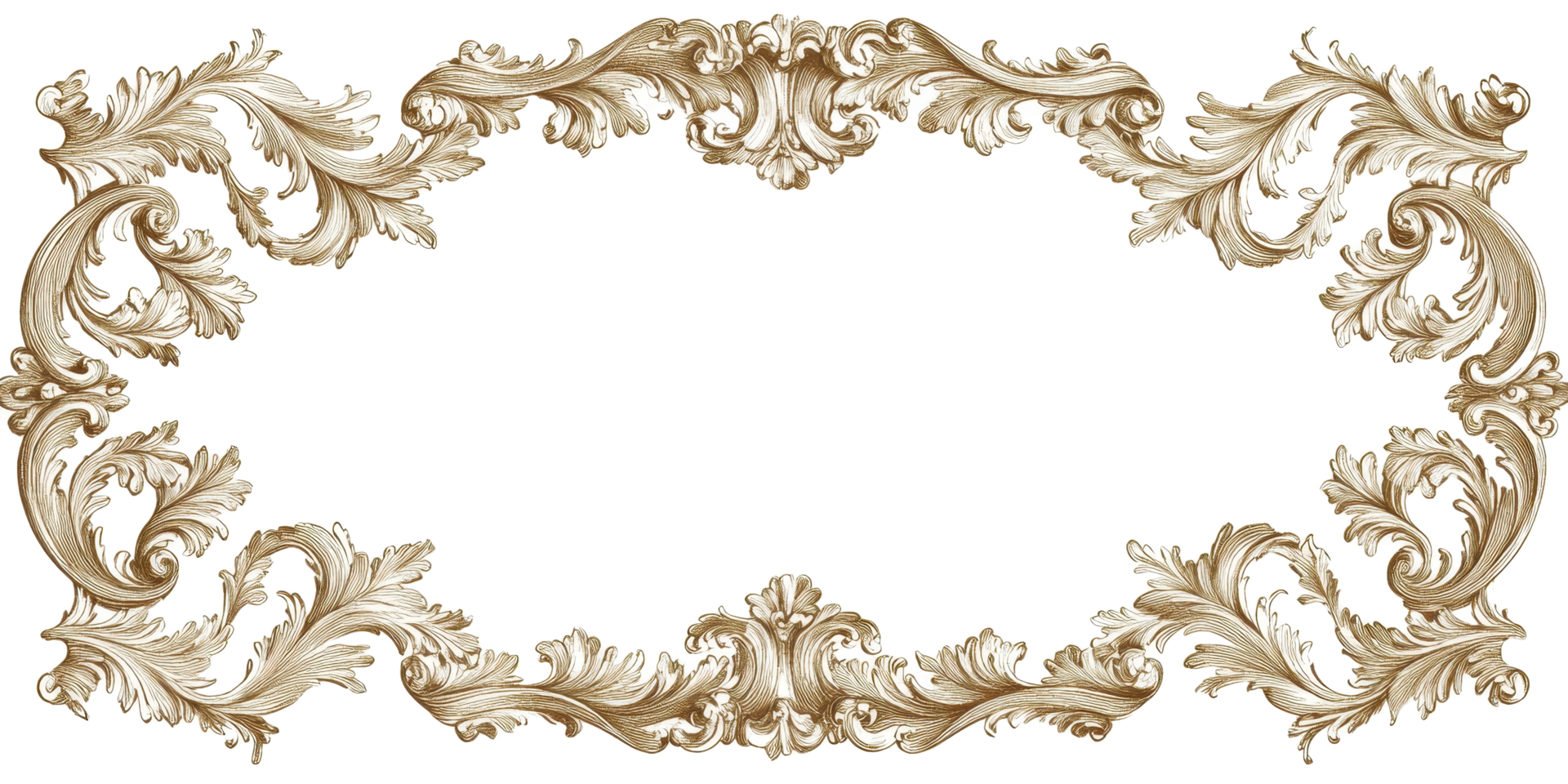 Ornate decorative frame with flowing scrollwork and detailed embellishments in gold png