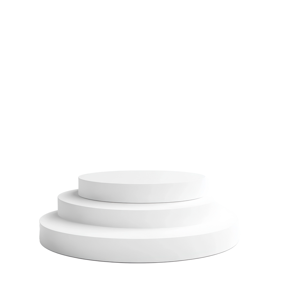 A white three tiered circular platform stands against black space png