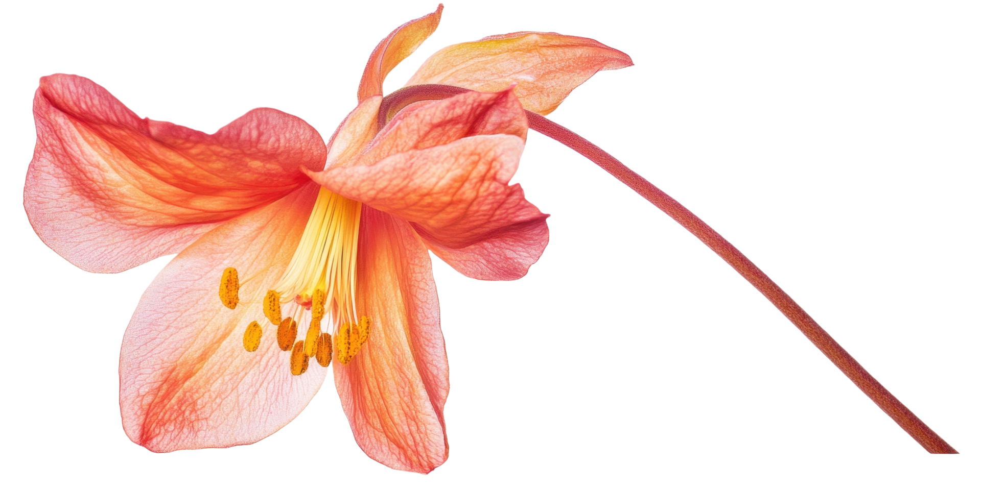 A vibrant orange colored flower on a plain background with stem png