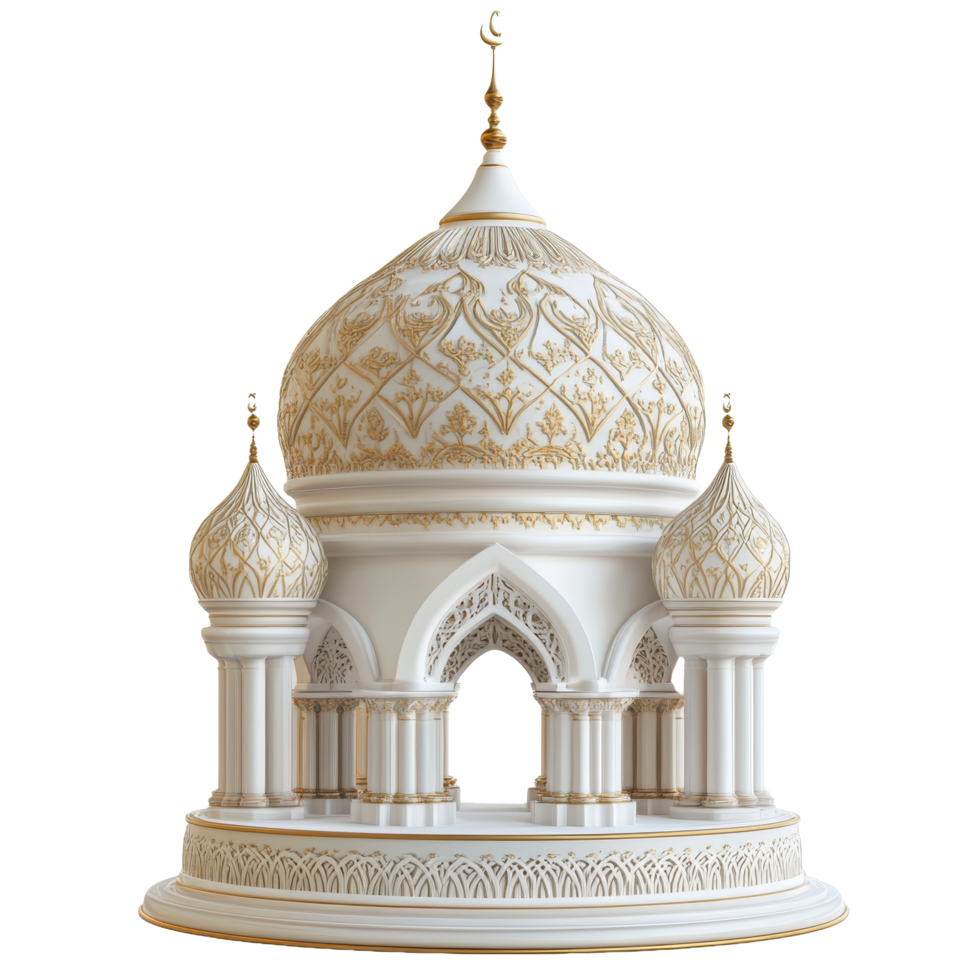 A detailed architectural rendering of a white and golden religious structure png