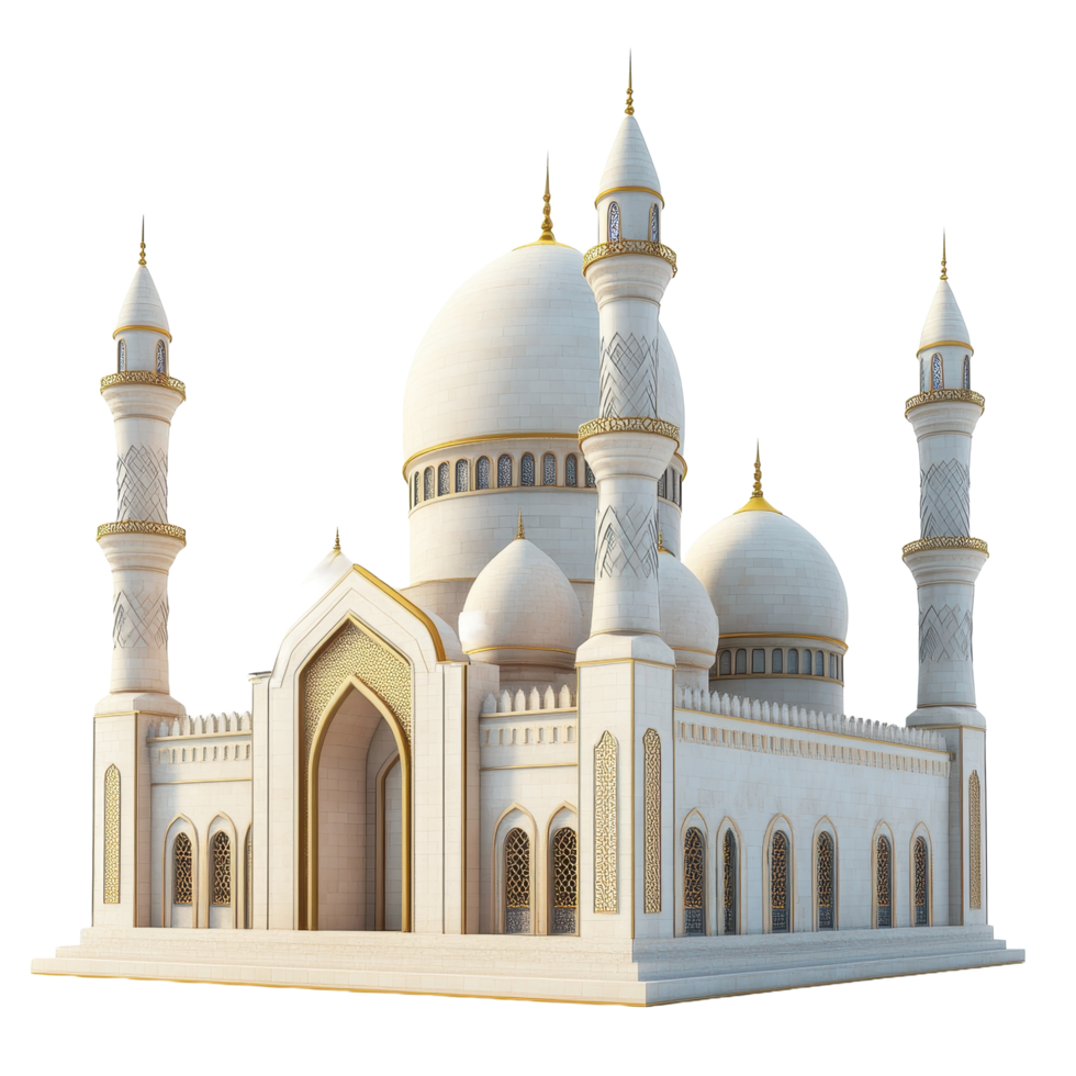 Beautiful white architectural building with domes and tall minaret towers png