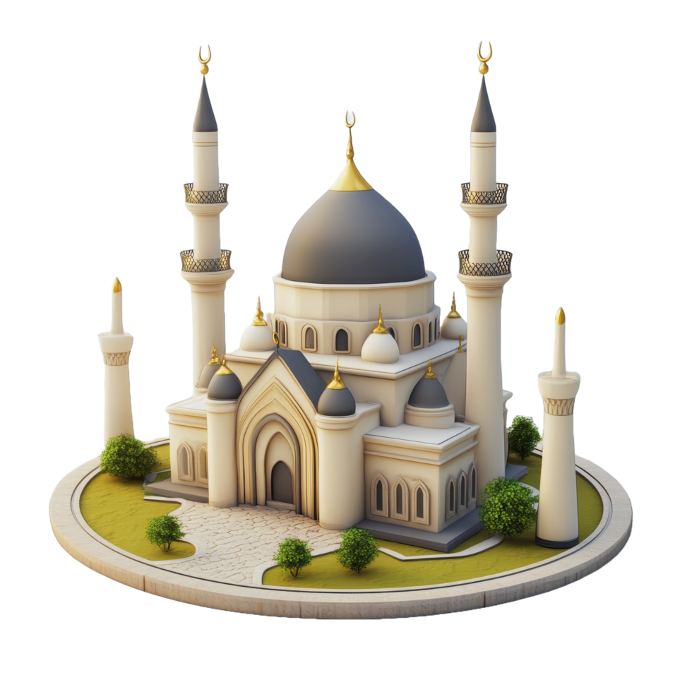A detailed and stylized illustration depicting a beautiful mosque building png