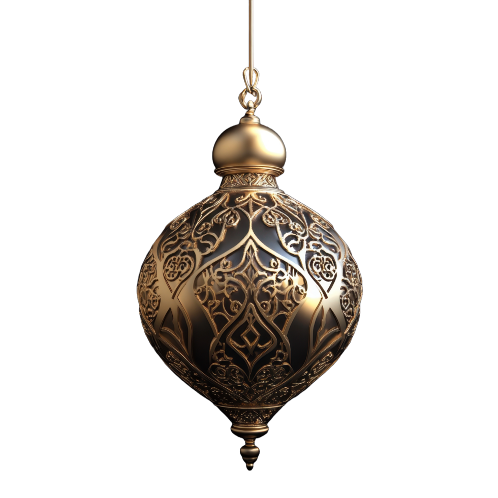 A hanging decorative ornament with intricate golden patterns and detailing png