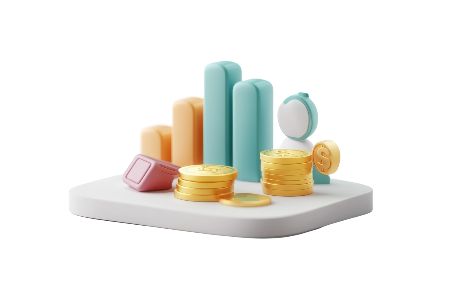 Three dimensional figures showing financial investment data and profits png