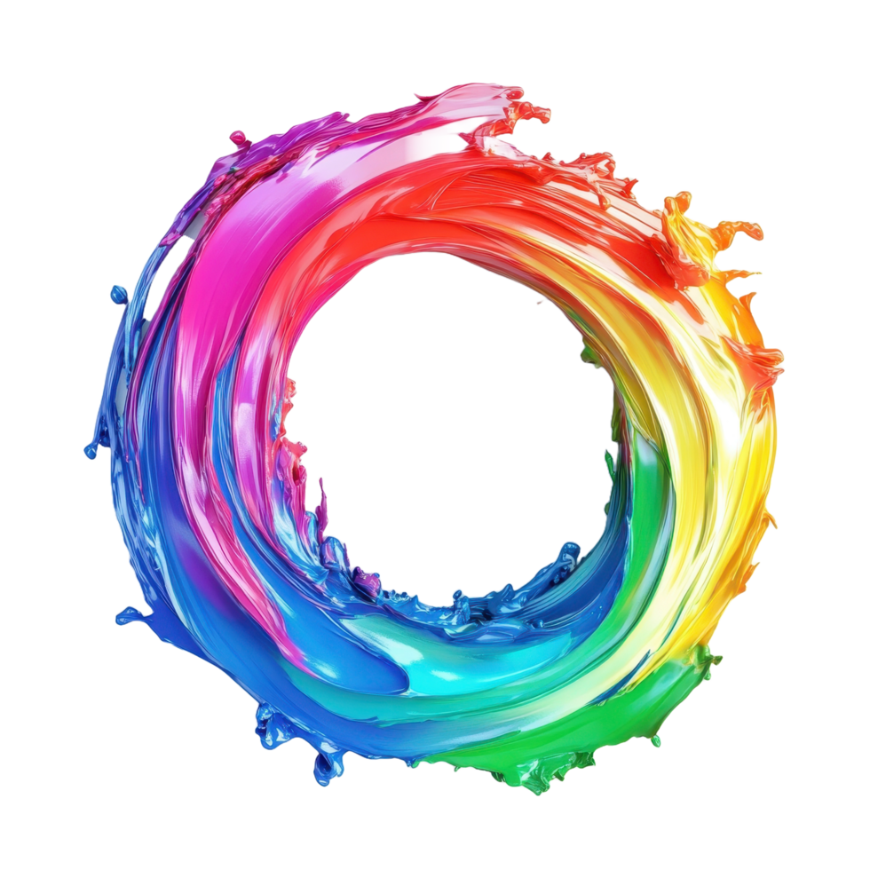 A vibrant colorful swirl of liquid paint in a circular shape png