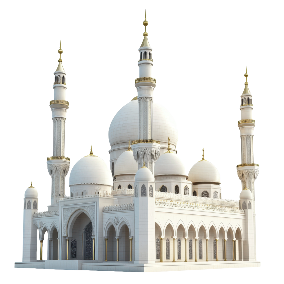 The white mosque building stands tall with domes and minarets png